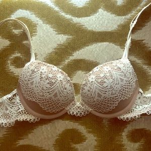 Nude with white lace overlay